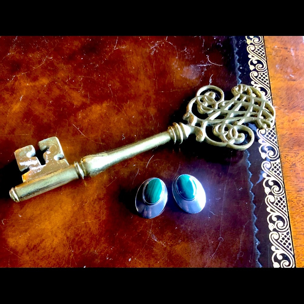 Vintage Malachite and Sterling Silver Earrings